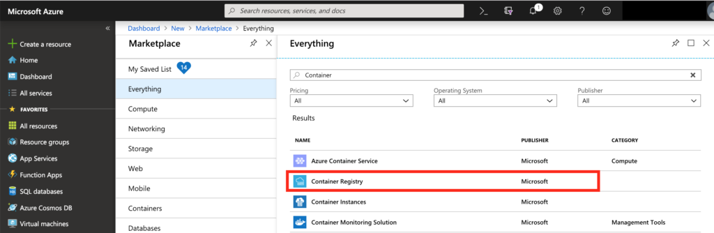 Create a resource - Azure Container Registry