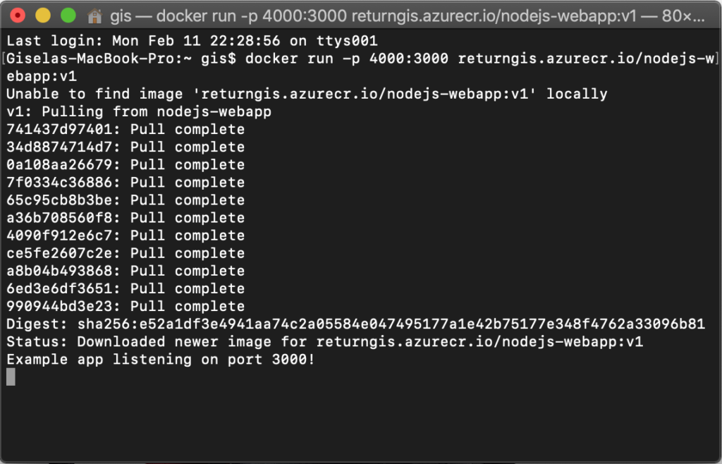 docker run -p 4000:3000 returngis.azurecr.io/nodejs-webapp:v1