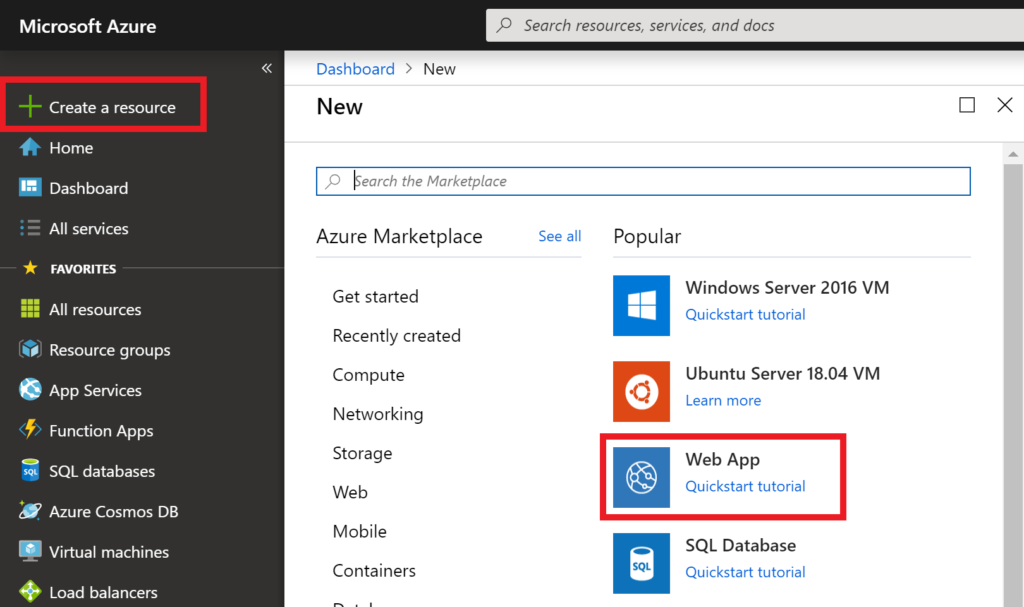 Create a resource - Web App