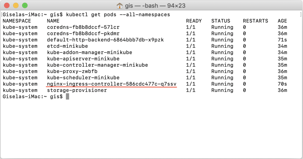 nginx-ingress-controller ejecutándose