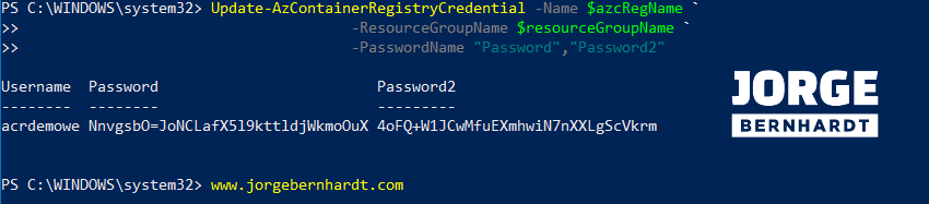 Update-AzContainerRegistryCredential